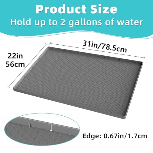 PoYang 31"x22" for Under Sink Mat: Silicone Under Sink Mats for Kitchen Waterproof, Kitchen Bathroom Sink Cabinet Protector Mat for Under Sink Liner, Under Sink Tray Prevent Drips Leaks, Grey