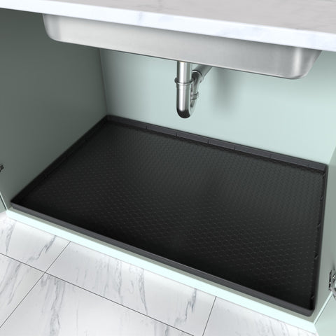 PoYang 34"x22" for Under Sink Mat: Silicone Under Sink Mats for Kitchen Waterproof, Kitchen Bathroom Sink Cabinet Protector Mat for Under Sink Liner, Under Sink Tray Prevent Drips Leaks, Black