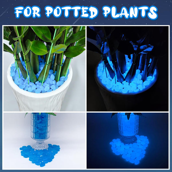 PoYang 500 pcs Blue Glow in The Dark Rocks Outdoor & Indoor Decor, Glow in The Dark Pebbles, Glow Rocks for Landscaping, Garden, Glowing Rocks Powered by Sunlight or Lamplight, Glow in The Dark Stones