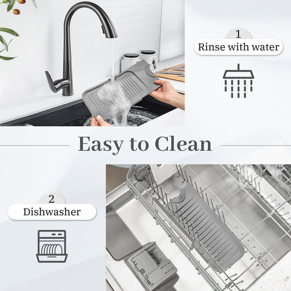 PoYang 24 inch Silicone Draining Mat for Kitchen Sink Splash Guard Behind Faucet, Splash Guard for Kitchen Sink Area, Longer Faucet Draining Mat, Sink Protectors for Kitchen Sink Splatter Screen, Grey