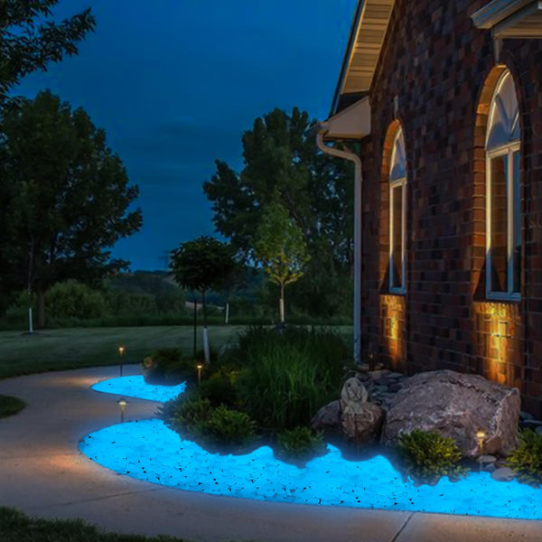 PoYang 500 pcs Blue Glow in The Dark Rocks Outdoor & Indoor Decor, Glow in The Dark Pebbles, Glow Rocks for Landscaping, Garden, Glowing Rocks Powered by Sunlight or Lamplight, Glow in The Dark Stones