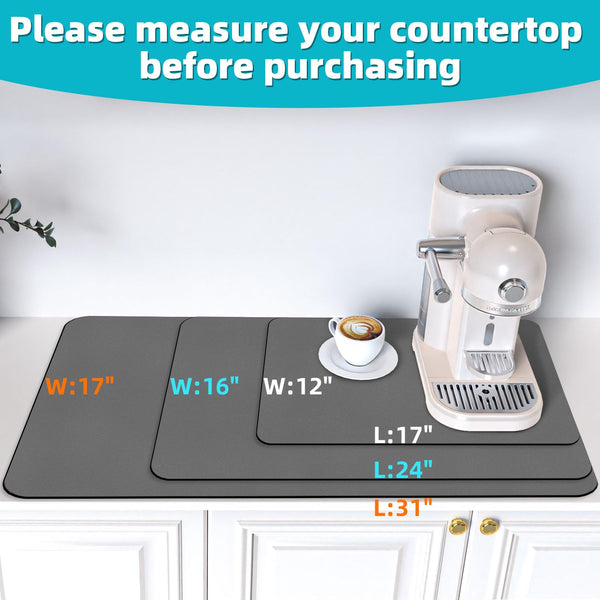 PoYang Coffee Mat 17"x12" Small Coffee Bar Mat, Hide Stain Coffee Maker Mat for Countertops, Absorbent Coffee Matt for Counter, Coffee Station Mat Quick Dry, Anti-Slip Coffee Machine Mat, Grey