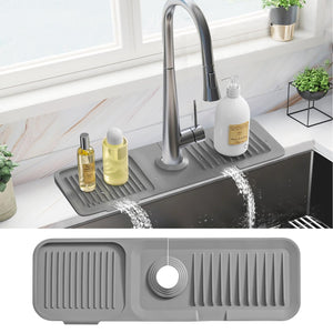 PoYang 17.7 inch Silicone Draining Mat for Kitchen Sink Splash Guard Behind Faucet, Splash Guard for Kitchen Sink Area, Short Faucet Draining Mat, Sink Protector for Kitchen Sink Splatter Screen, Grey