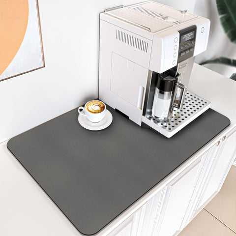 PoYang Coffee Mat 24"x16" Large Coffee Bar Mat, Hide Stain Coffee Maker Mat for Countertops, Absorbent Coffee Matt for Counter, Coffee Station Mat Quick Dry, Anti-Slip Coffee Machine Mat, Grey