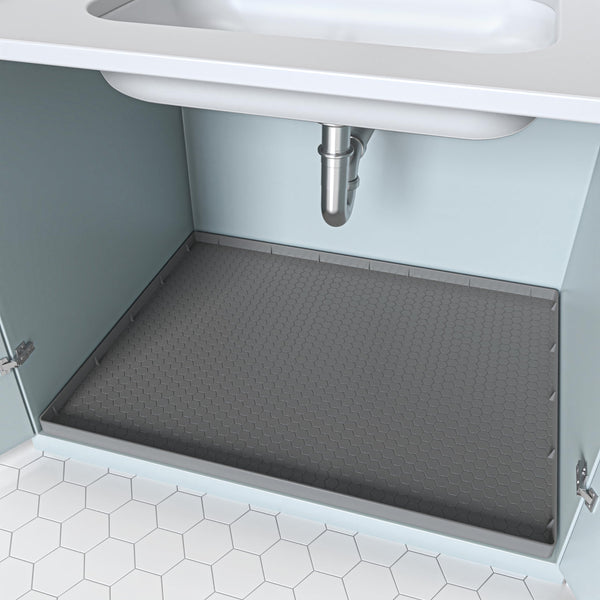 PoYang 28"x22" for Under Sink Mat: Silicone Under Sink Mats for Kitchen Waterproof, Kitchen Bathroom Sink Cabinet Protector Mat for Under Sink Liner, Under Sink Tray Prevent Drips Leaks, Grey