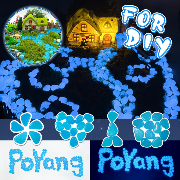 PoYang 500 pcs Blue Glow in The Dark Rocks Outdoor & Indoor Decor, Glow in The Dark Pebbles, Glow Rocks for Landscaping, Garden, Glowing Rocks Powered by Sunlight or Lamplight, Glow in The Dark Stones