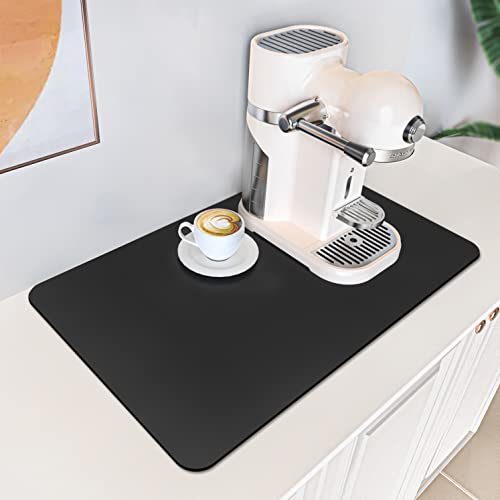 Coffee Maker Mat for Countertops: Coffee Mat Absorbent Coffee Bar Mat for Kitchen Hide Stain Rubber Backed, 12" X 17" Coffee Bar Accessories Fit Under Coffee Machine Coffee Pot Appliance Mats (Black)