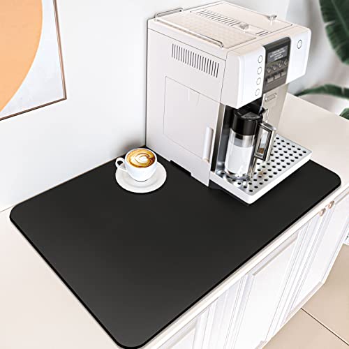 Coffee Bar Mat: Coffee Maker Mat for Countertops, Hide Stain Coffee Machine Mat Absorbent Drying Mat for Kitchen Counter Coffee Bar, 16" X 24" Coffee Bar Accessories with Non-Slip Rubber Backed(Black)