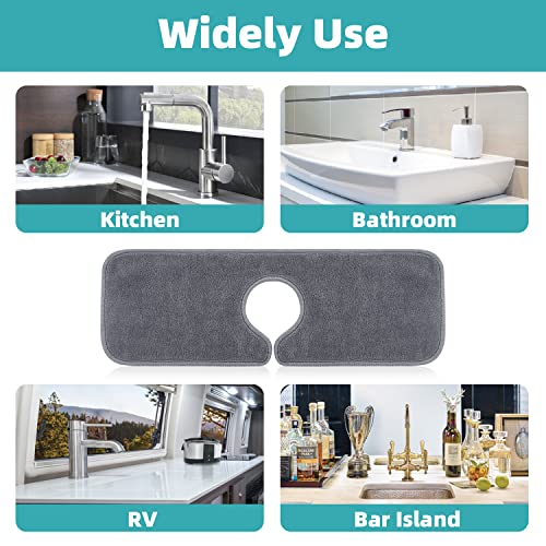 Kitchen Faucet Absorbent Mat,Grey Faucet Wraparound Absorbent Mat,Sink Splash Guard for Kitchen Bathroom Faucet Counter Countertop Protector for